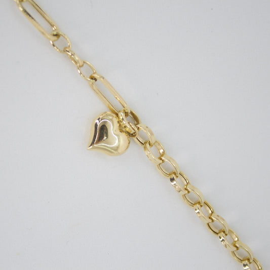 Pulsera eslabones con corazón en oro amarillo 14k.