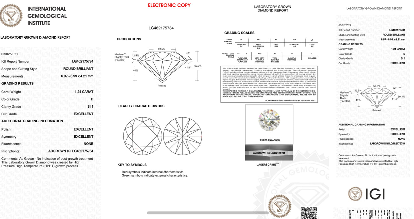 Diamante lab grown en corte redondo de 1.24qts