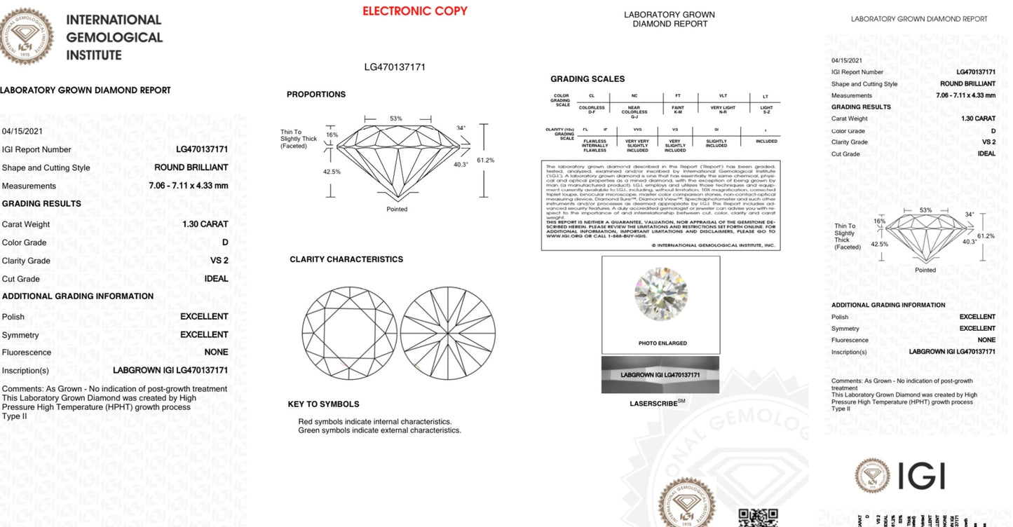 Diamante lab grown en corte redondo de 1.30qts