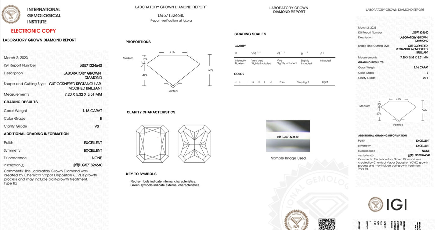 Diamante lab grown corte radiante de 1.16qts