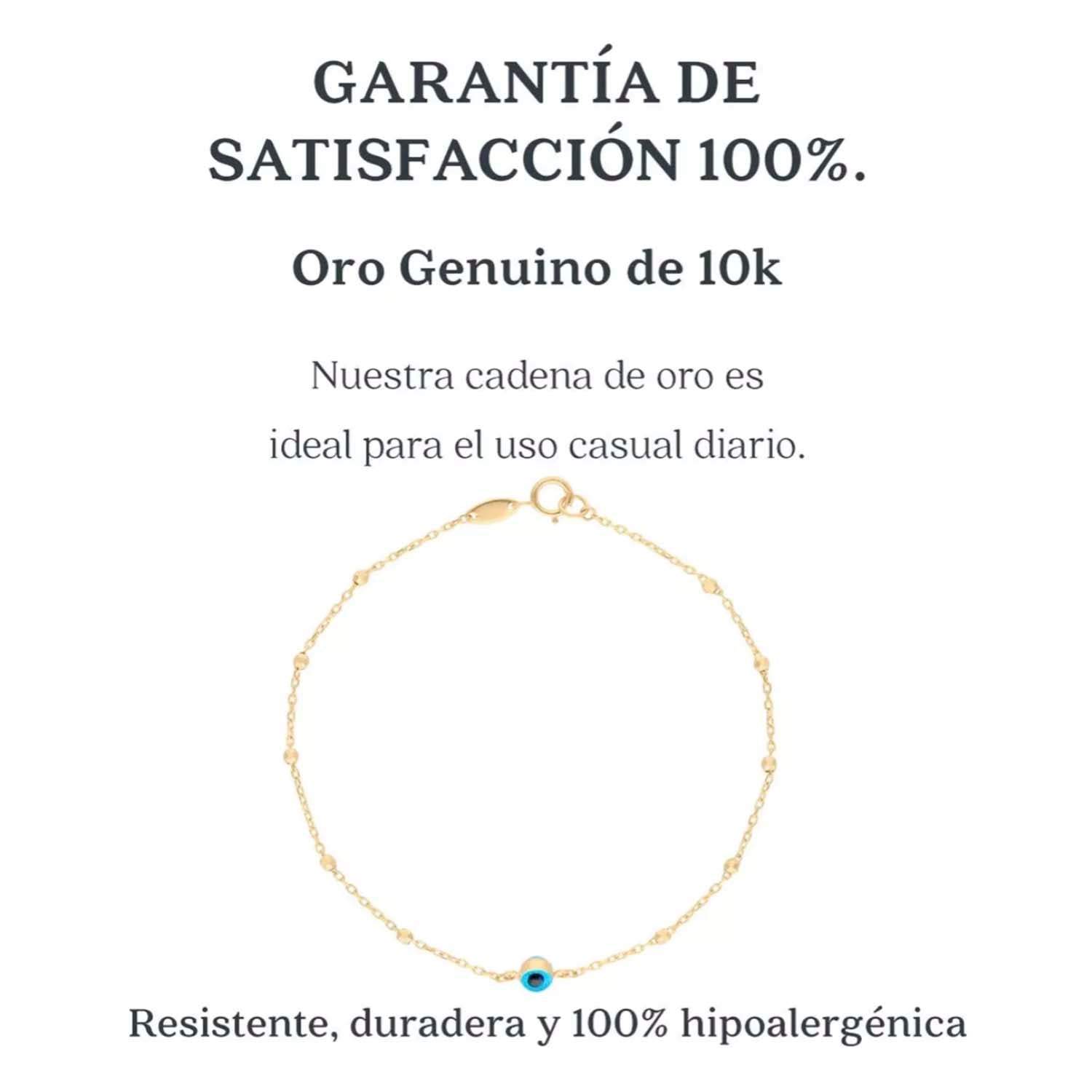 Imagen detallada de la Pulsera de Ojo Turco en Oro 10k, centrada en el ojo turco y las eslabones de la cadena.