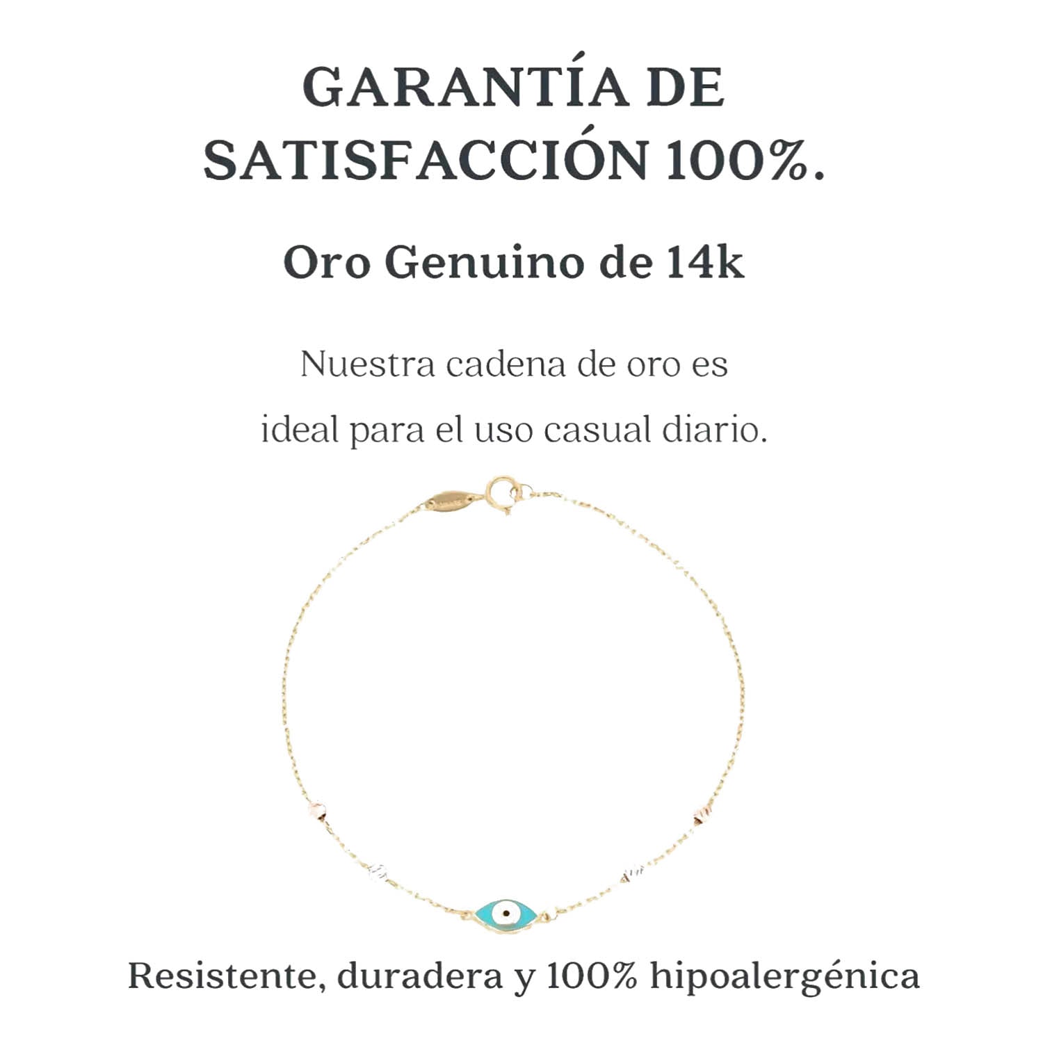 Imagen detallada de la Pulsera de Ojo Turco en Oro 14k, capturando los finos detalles del ojo turco y la cadena de oro.