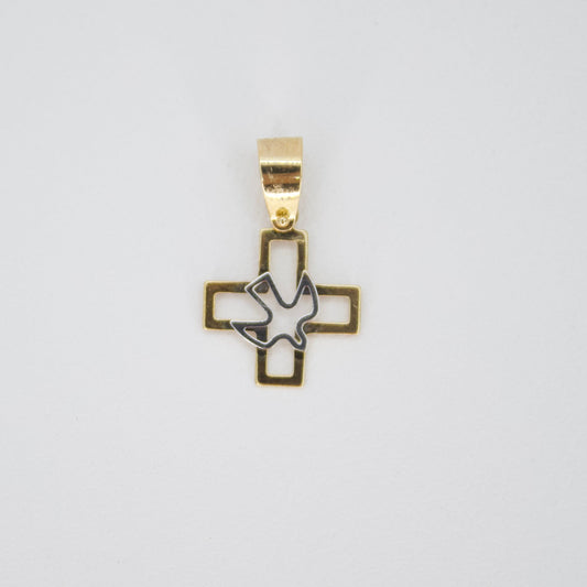 Cruz con Espíritu Santo en oro combinado 14K.