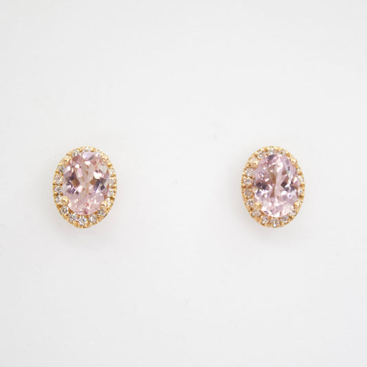 Aretes en oro rosa 14k con Morganita y diamantes.